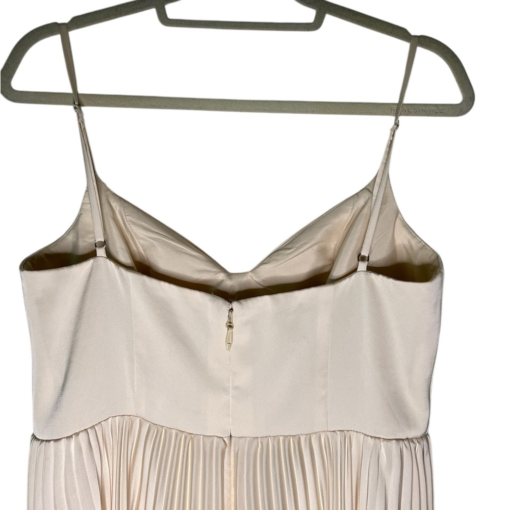 Azazie Atelier Emma Stretch Satin Pleated Midi Dress Corset Cream 10 - Picture 11 of 17